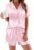 Ekouaer Womens Silk Satin Pajamas Sets 2 Piece Short Sleeve Sleepwear Button Down Top and Shorts Pjs Lounge Wear Sets