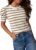 Dokotoo Women’s Short Puff Sleeve Summer Sweater 2026 Trendy Crewneck Striped Casual Business Casual Knit Tops