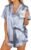 Ekouaer Womens Satin Pajamas Set Button Down 2 Piece Silk Pjs Shorts Set Ruffle Lingerie Notch Collar Sleepwear