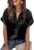 Zeagoo Womens Satin Blouse Short Sleeve Silk Tops Button Down Shirts Business Casual Outfits