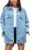 Omoone Women’s Oversized Mid Long Denim Jacket Jean Biker Coat