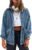 Women’s Casual Oversized Button Up Denim Jackets Shacket Long Sleeve Pockets Denim Jean Jacket with Huge Pockets