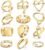 FAXHION 12PCS Gold Stackable Rings Set for Women, 18K Gold Plated Open Stacking Knuckle Ring, Adjustable Chunky Signet Band Statement Ring for Gift