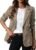 ELLEVEN Women’s Plaid Blazers with Embroidered Collar, Houndstooth Business Casual Work Office Jacket with Pockets