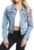andy & natalie Women’s Denim Jackets Cropped Long Sleeve Basic Button Down Crop Jean Shacket with Pockets