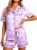 Womens Silk Satin Pajamas Set Short Sleeve Nightwear Soft Button Down 2 Piece Shorts Sets Notch Collar Loungewear