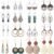 16 Pairs Earrings for Women Trendy, Funtopia Boho Dangle Earrings for Women, Vintage Statement Sunflower Round Geometric Earrings Wooden Leather Earrings