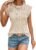 SHEWIN Women’s Summer Tops Casual Crewneck Cap Sleeve Shirts Lightweight Crochet Knit Texture Tank Top Blouses