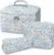 Gosect Makeup Bag, Large Quilted Cosmetic Bag, Big Floral Make Up Bag for Women Girls, Cute Cotton Makeup Bag Set, Flower Travel Toiletry Organizer Bag (Blue Flower)