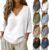 Womens Summer Gauze Tops Casual Linen Cotton Tunic Blouse 3/4 Sleeve V Neck Peasant Shirts Beach Vacation Tees