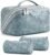 BOYATU Travel Makeup Bags Cosmetic Organizer Bag: 3 Pcs Set Large Capacity Floral Make up Bag with Compartments – Waterproof Leather Toiletry Bags with Handle for Women (01-Light Blue)
