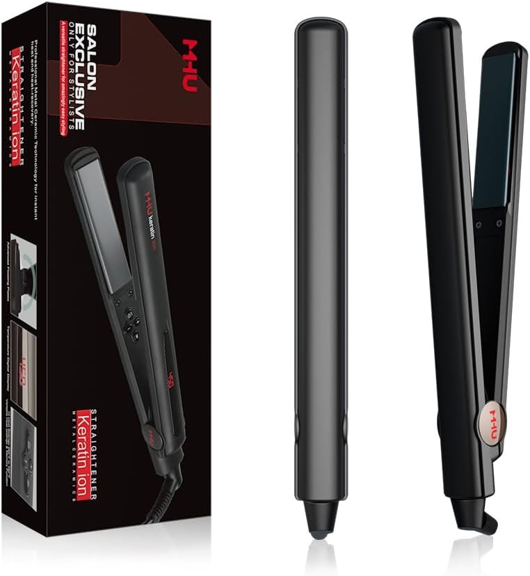 Ceramic Keratin Ion Hair Straightener | 30s Fast Heat 450°F | Adjustable Temp Flat Iron | Auto Shut Off & Memory Function | 360° Swivel Cord | Black
