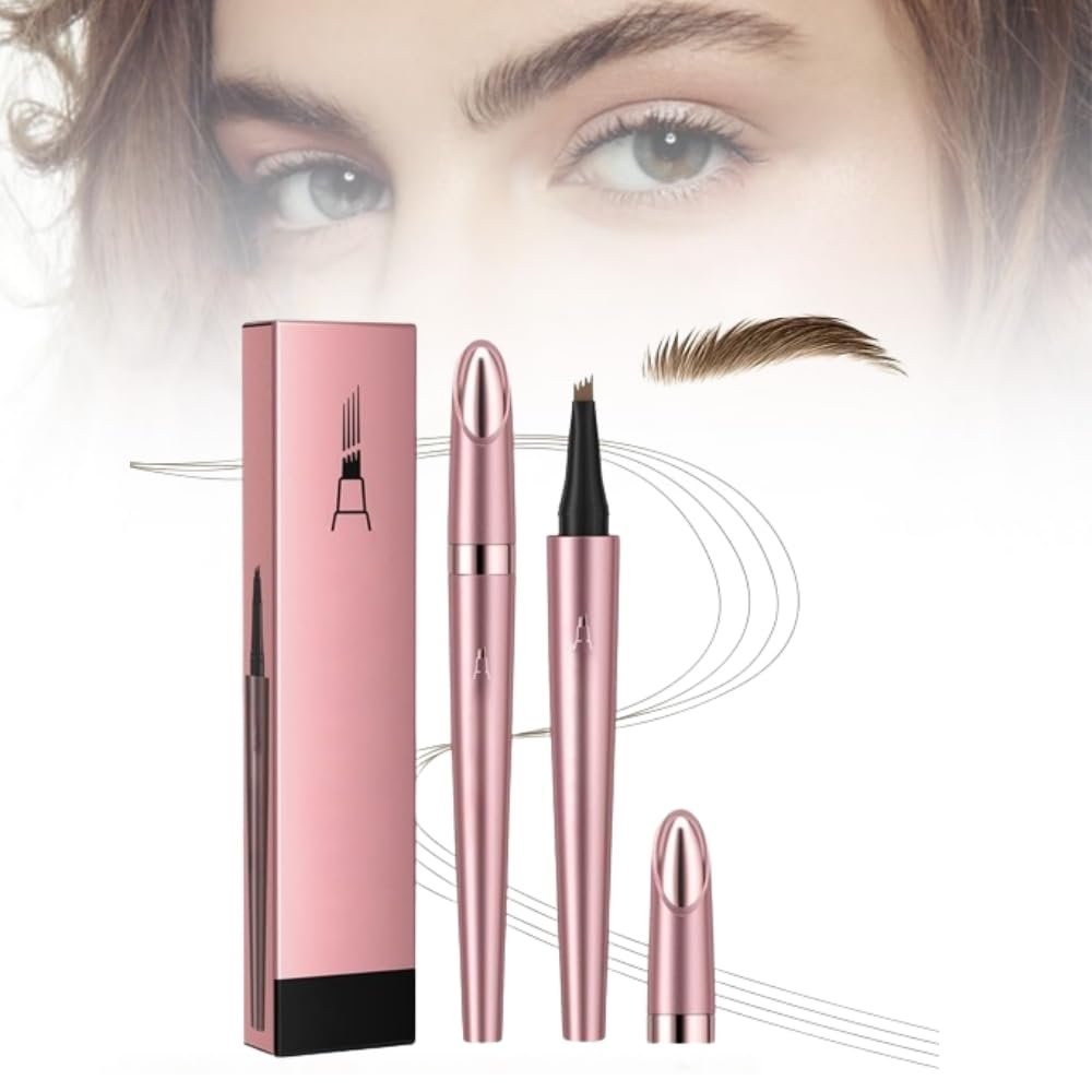 Microblading Eyebrow Pen, 2024 NEW 4 Tip Waterproof Long-Lasting Microblading Eyebrow Pencil, Brow Pen for Natural Looking Brows Makeup, Dark Brown (Light Brown)