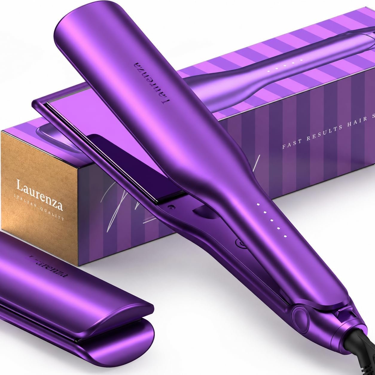 2-in-1 Hair Straightener & Curler, 2 Inch Plate, 8.5″ Extra-Large Ceramic Iron with 20M Anions (Purple)