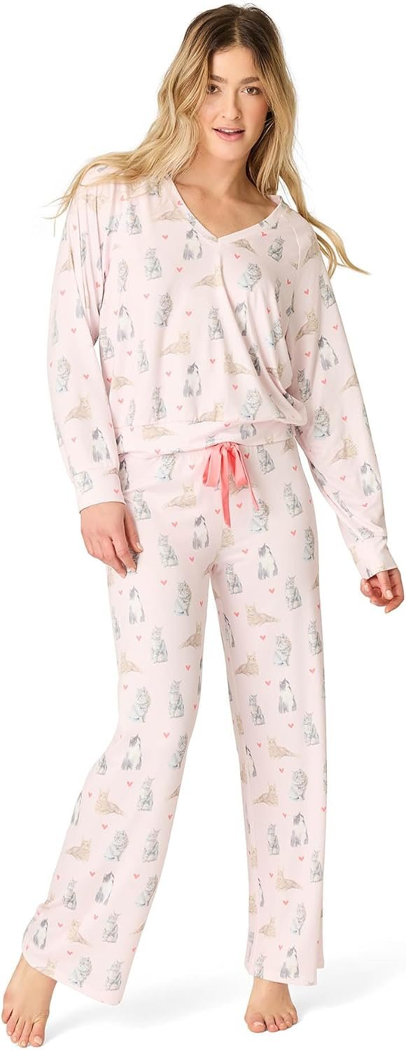 PJ Salvage Women’s [Amazon Exclusive] Cloud Jersey Open-bottom Pajama 2-piece Pj Set
