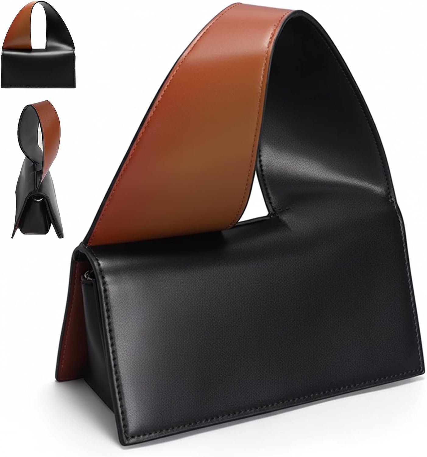 CACHIL 2026 New top-handle-handbags Clutch Purses for Women – Small Purse Top Handle – Evening Bag – Adjustable Crossbody Handbag – Trendy PU Leather Brown and Black Contrasting Handbag with Straps