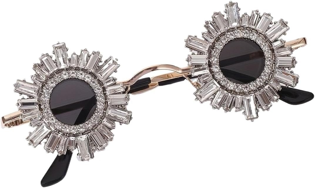 Luxury Round Sunglasses for Women – Floral Design Frames, Black Lenses Fashion Eyewear
