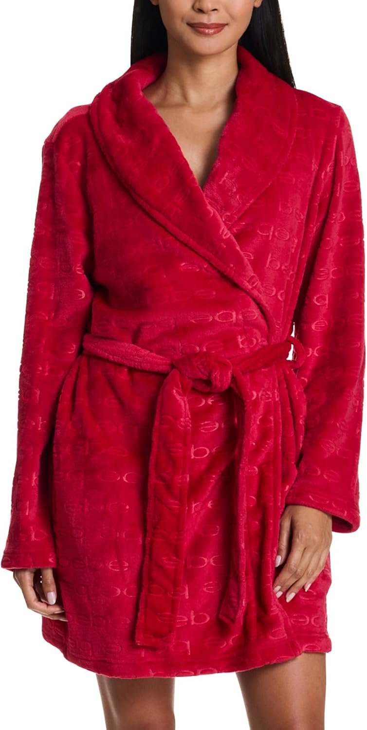bebe Womens Mid-Length Plush Pajama Lounge Robe Bathrobe