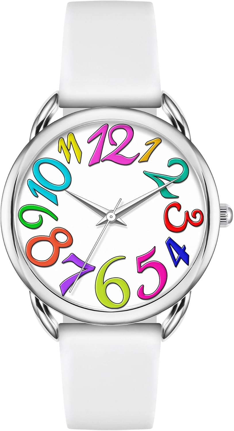 Bisley Watch for Women Big Face Colorful Arabic Numeral Easy to Read Soft Silicone Strap Watch