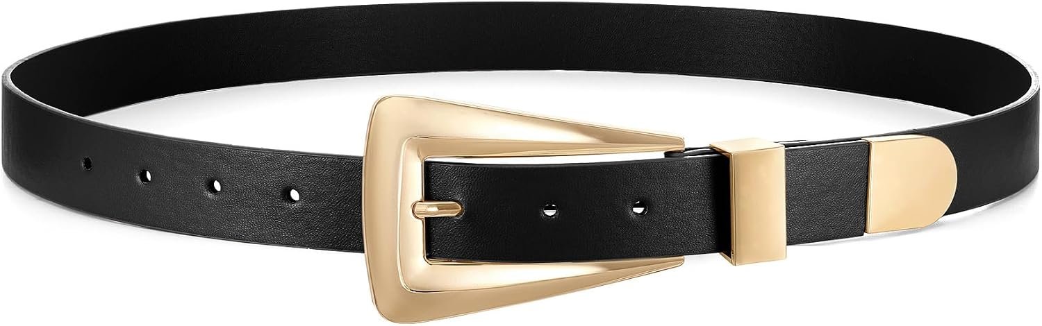Women’s Leather Belts for Jeans Pants Fashion Leather Waist Belt Ladies Dress Belts with Gold/Silver Buckle