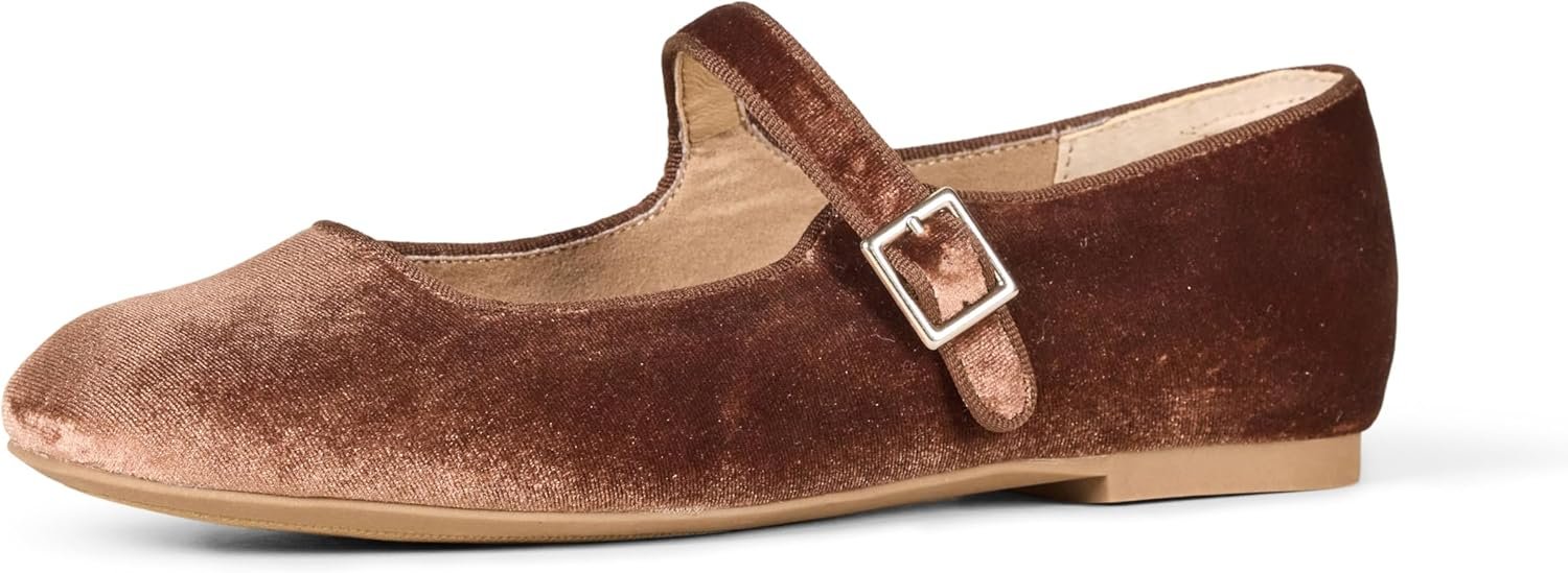 Amazon Essentials Women’s Velvet Mary Jane Ballet Flat with Buckle Strap