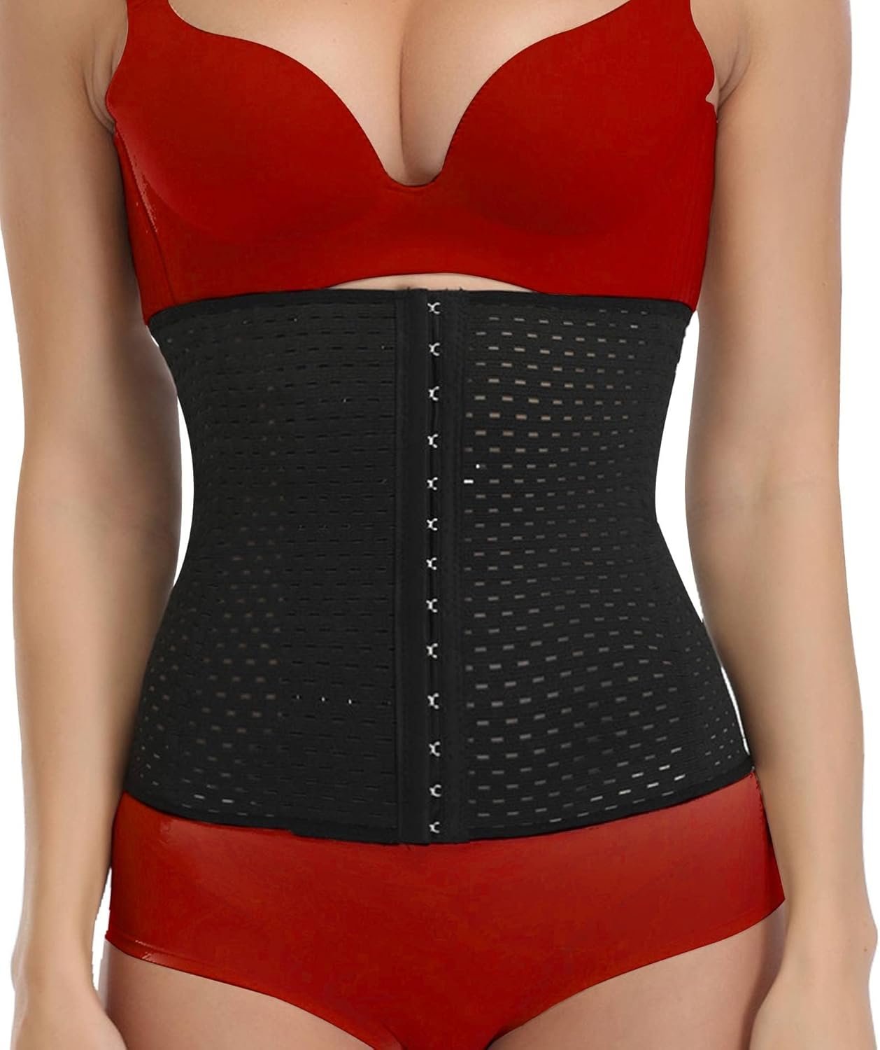 Waist Trainer for Women Lower Belly Fat Hourglass Body Shaper Waist Cincher Shapewear with Steel Bones Extender, Black (25cm, 3 Rows Buckle)