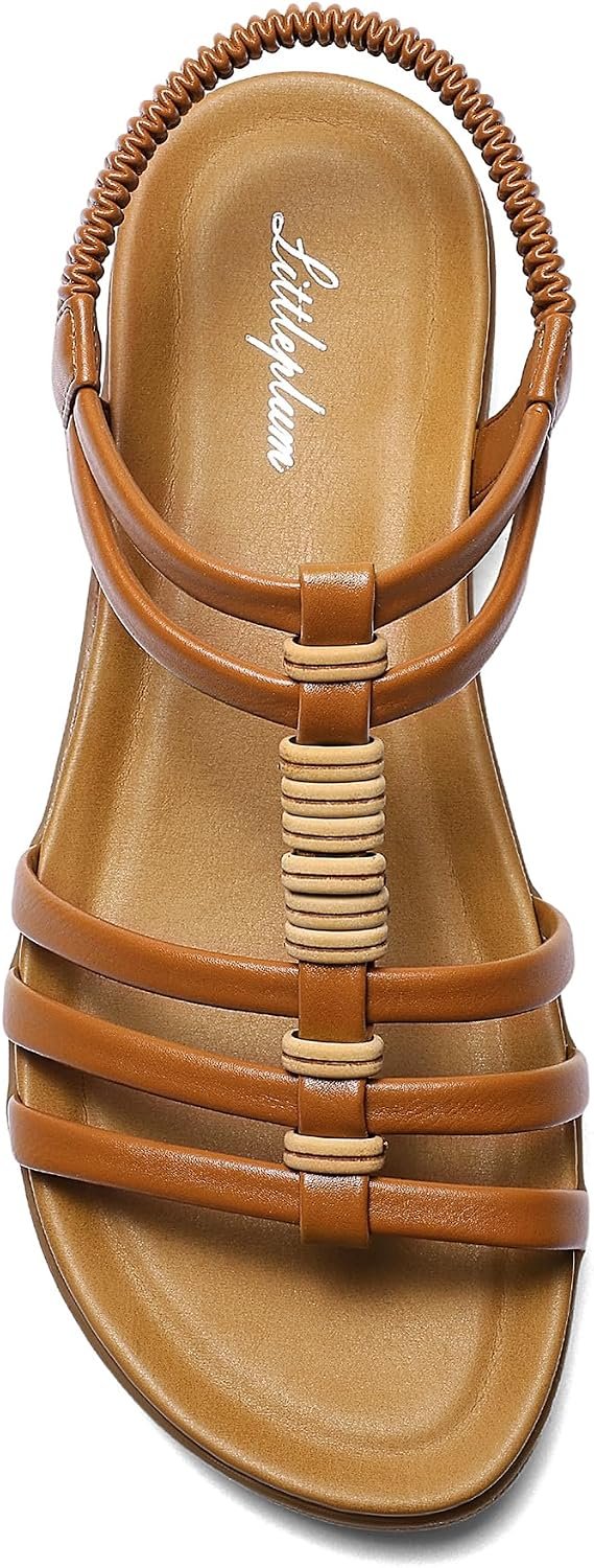 Littleplum Women Flat Sandals Arch Support Handmade Braided Gladiator Sandals Comfy Walking Beach Ankle Elastic Summer Shoes