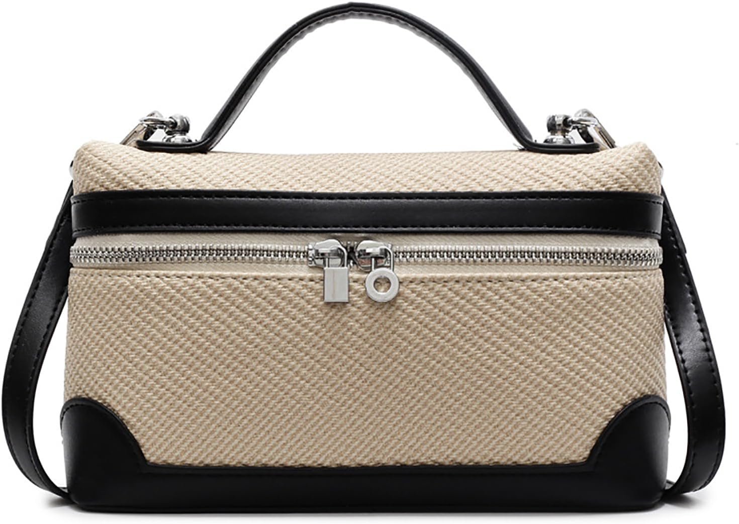 Crossbody Bag for Women Pouch Top-Handle Leather Bag Designer Shoulder Handbag Quiet Luxury Trendy Purse (Beige/Black)