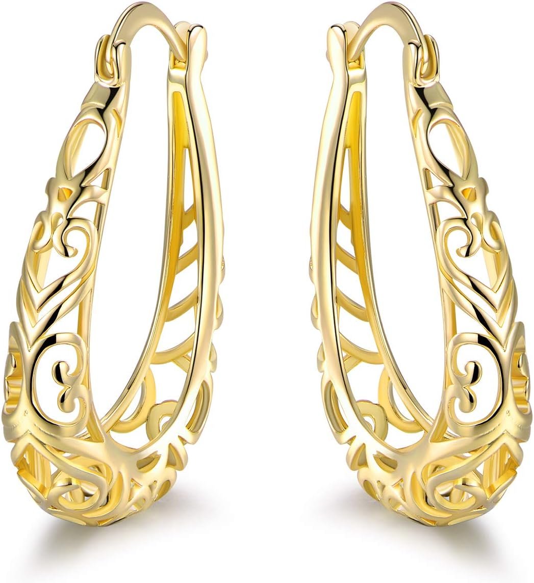 Barzel 18K Gold Plated Filigree Hoop Earrings