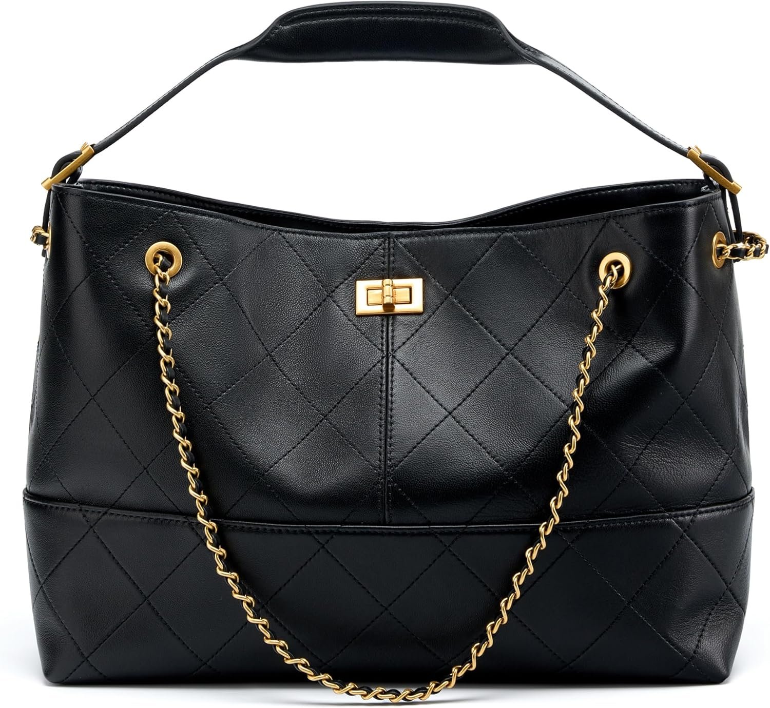 Soft Genuine Leather Lambskin Suede Quilted Bag,Carryall Top Handle Gold Chain Shoulder Shopping Bag