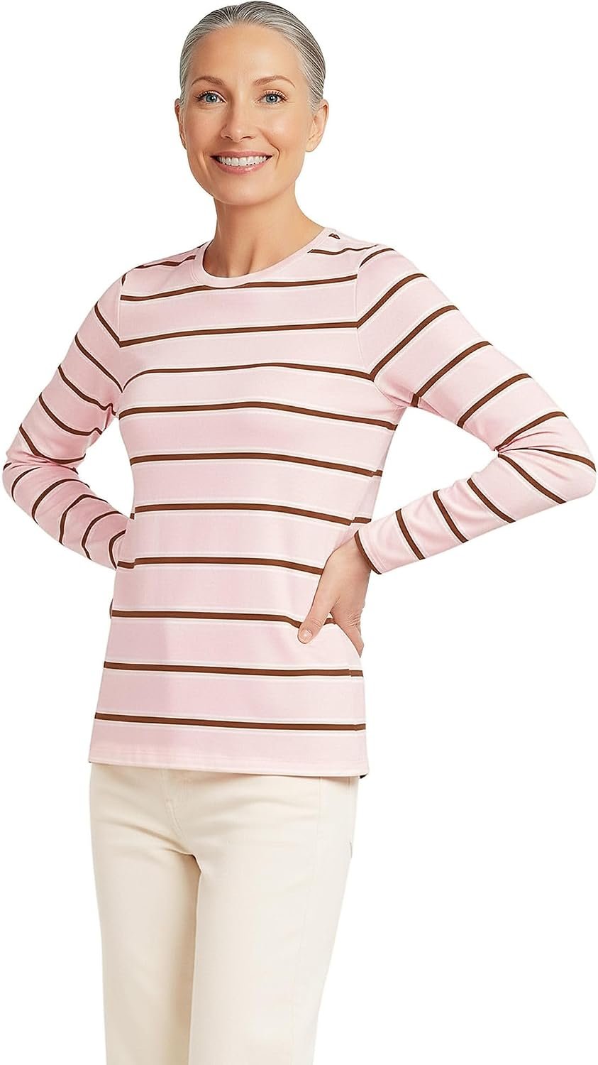 Lands’ End Women’s Relaxed American-Grown Supima Cotton Long Sleeve Crew Neck T-Shirt