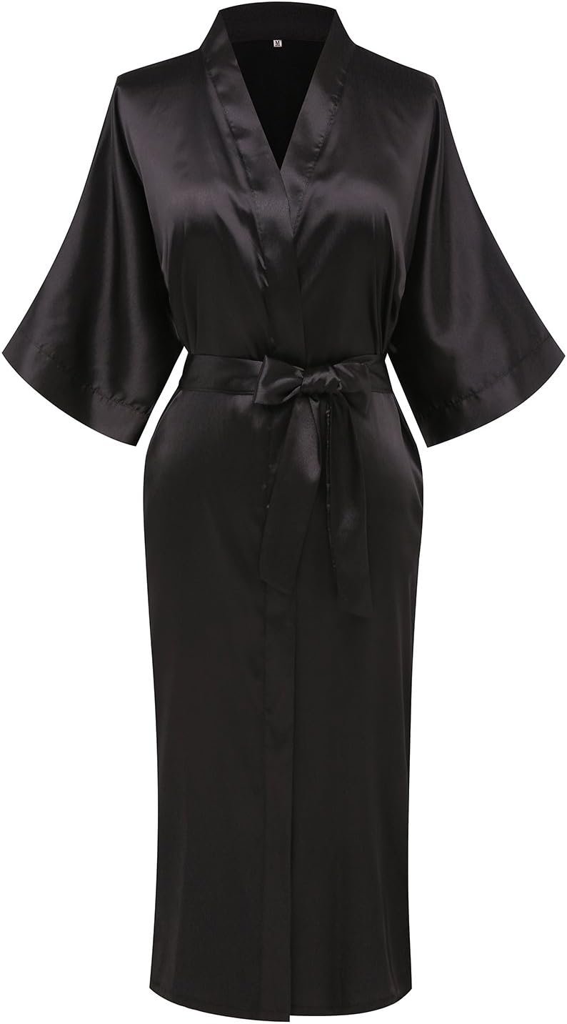 Women’s Satin Kimono Robes Long Silky Bathrobe Bridesmaid Sleepwear for Wedding Party Getting Ready