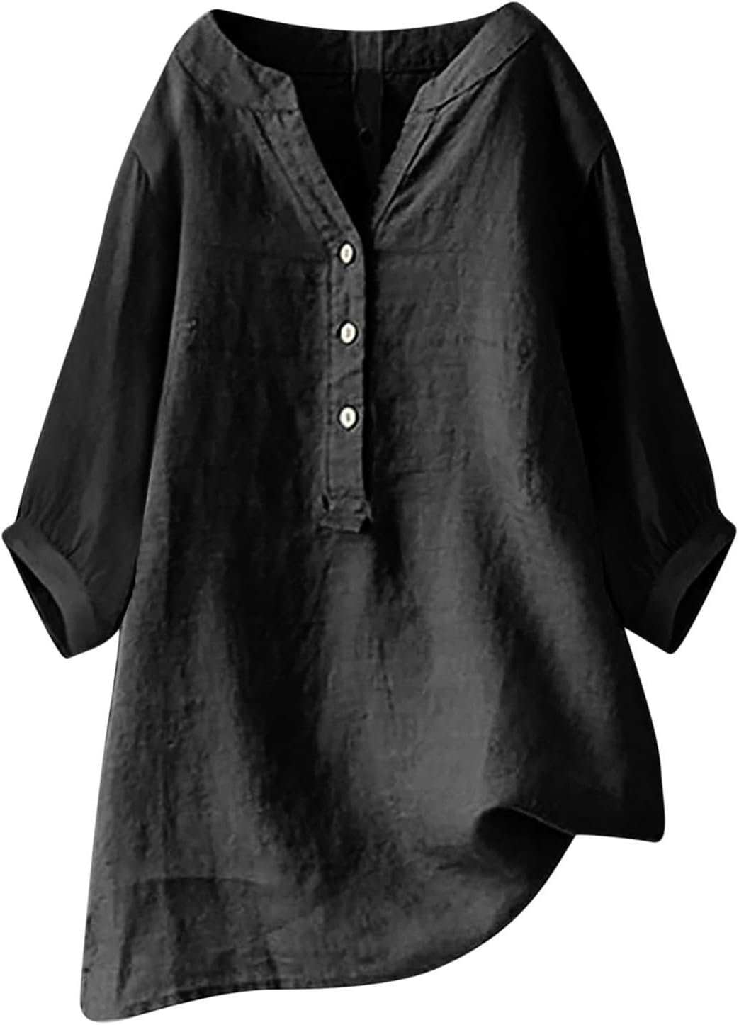 Nantdog Linen Shirts for Women Summer Beach 3/4 Length Sleeve V Neck Button Tops Dressy Casual Tunic Loose Blouse 2025