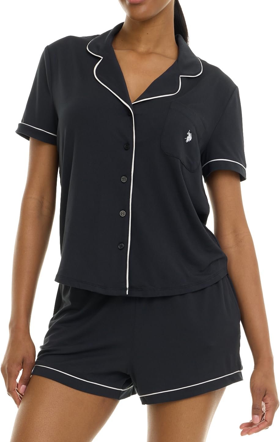 U.S. POLO ASSN. Summer Pajamas for Women Set – Short Sleeve Button Up Top and PJ Shorts – Bridesmaid Lounge Sets for Women