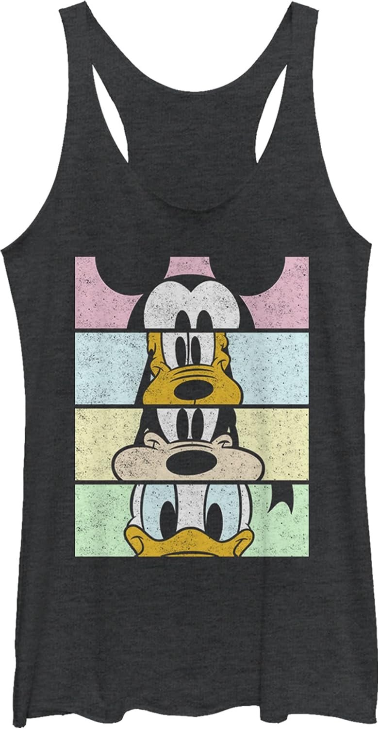 Women’s Mickey & Friends Distressed Group Cropped Portraits Racerback Tank Top