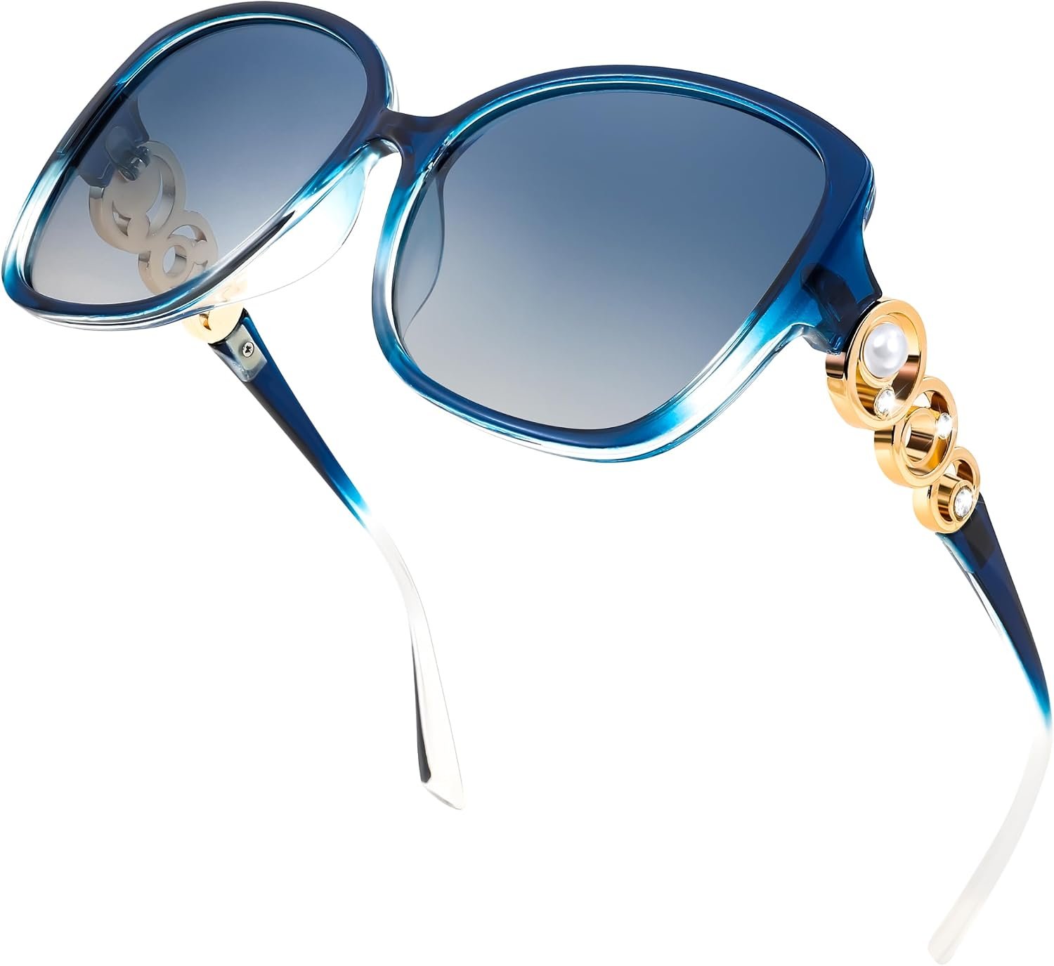 FEISEDY Women’s Fashion Sunglasses, Oversized Square Frame with Pearl Sparkling, Polarized UV Protection B2821