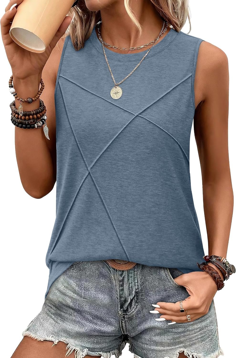 WIHOLL Women’s Sleeveless Summer Crewneck Loose Fit Tank Tops